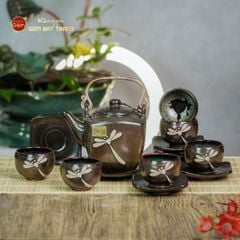 Bộ Ấm Chén Men Hỏa Biến Chuồn Chuồn Dáng Vuông