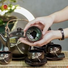 Bộ Ấm Chén Men Hỏa Biến Chuồn Chuồn Dáng Vuông
