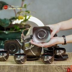 Bộ Ấm Chén Men Hỏa Biến Chuồn Chuồn Dáng Vuông
