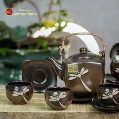 Bộ Ấm Chén Men Hỏa Biến Chuồn Chuồn Dáng Vuông