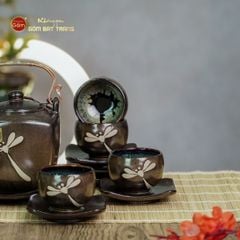 Bộ Ấm Chén Men Hỏa Biến Chuồn Chuồn Dáng Vuông