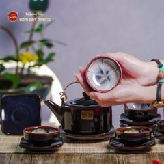 Bộ Ấm Chén Men Hỏa Biến Nâu Đen Ba Chân