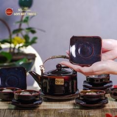 Bộ Ấm Chén Men Hỏa Biến Nâu Đen Ba Chân