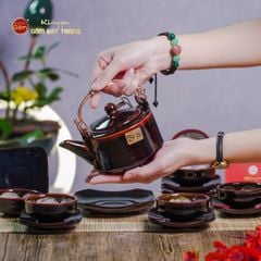 Bộ Ấm Chén Men Hỏa Biến Nâu Đen Ba Chân