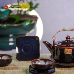 Bộ Ấm Chén Men Hỏa Biến Nâu Đen Ba Chân