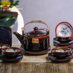 Bộ Ấm Chén Men Hỏa Biến Nâu Đen Ba Chân