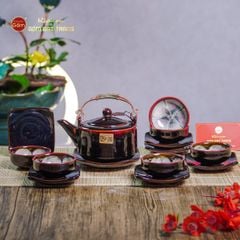 Bộ Ấm Chén Men Hỏa Biến Nâu Đen Ba Chân