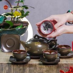 Bộ Ấm Chén Men Hỏa Biến Ngọc Quả Hồng