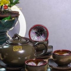 Bộ Ấm Chén Men Hỏa Biến Ngọc Quả Hồng