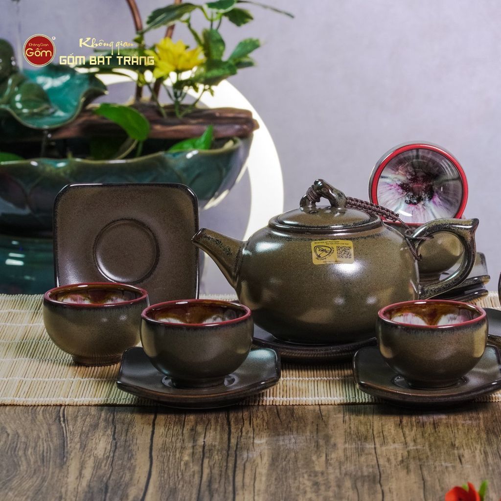 Bộ Ấm Chén Men Hỏa Biến Ngọc Quả Hồng
