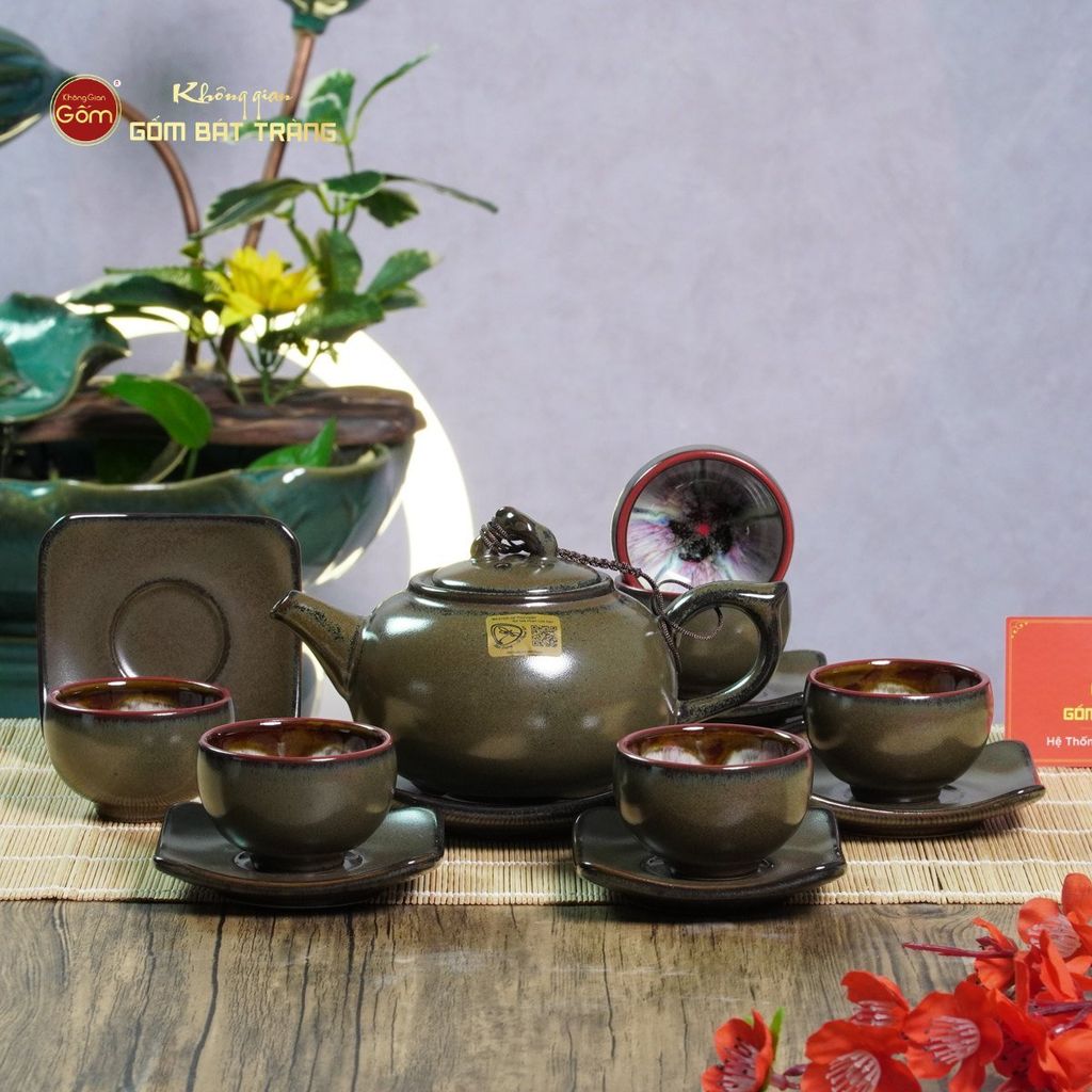 Bộ Ấm Chén Men Hỏa Biến Ngọc Quả Hồng