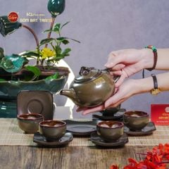 Bộ Ấm Chén Men Hỏa Biến Ngọc Quả Hồng