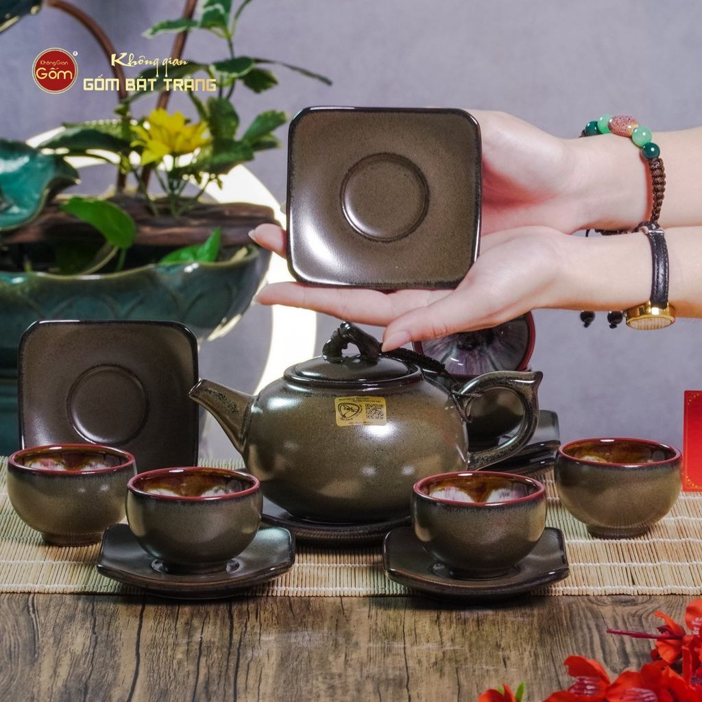 Bộ Ấm Chén Men Hỏa Biến Ngọc Quả Hồng