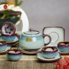 Bộ Ấm Chén Men Hỏa Biến Phấn Hồng