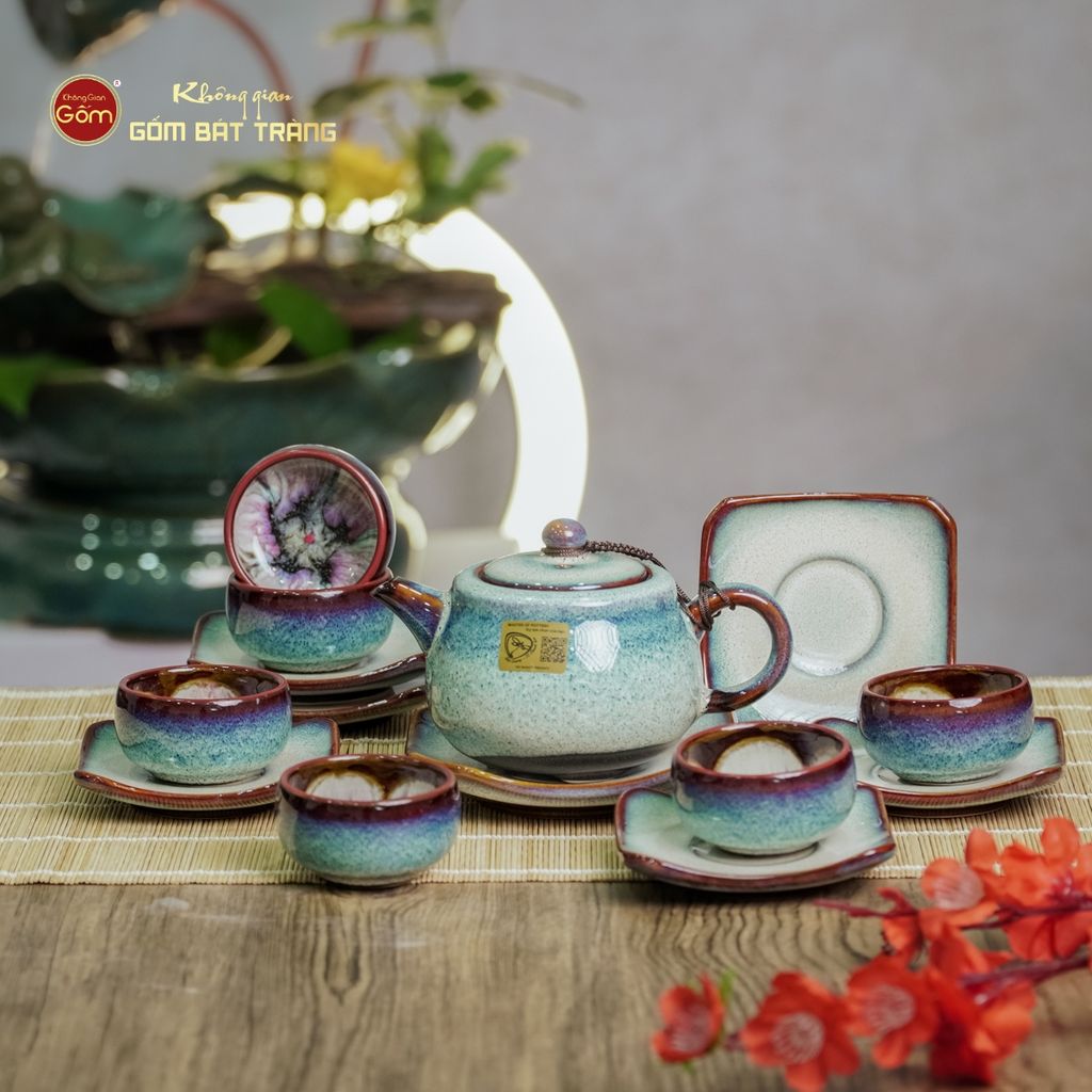Bộ Ấm Chén Men Hỏa Biến Phấn Hồng