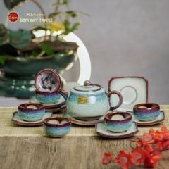 Bộ Ấm Chén Men Hỏa Biến Phấn Hồng