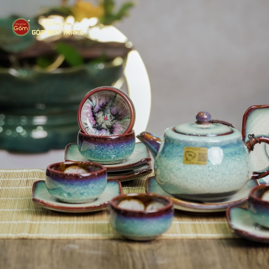 Bộ Ấm Chén Men Hỏa Biến Phấn Hồng