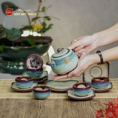Bộ Ấm Chén Men Hỏa Biến Phấn Hồng