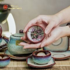 Bộ Ấm Chén Men Hỏa Biến Phấn Hồng