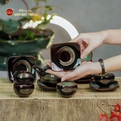 Bộ Ấm Chén Men Hỏa Biến Quả Hồng Cá Koi