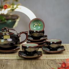 Bộ Ấm Chén Men Hỏa Biến Quả Hồng Cá Koi