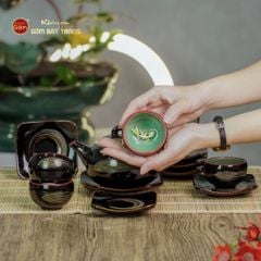 Bộ Ấm Chén Men Hỏa Biến Quét Xám Quả Hồng