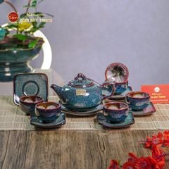 Bộ Ấm Chén Men Hỏa Biến Rêu Quả Hồng