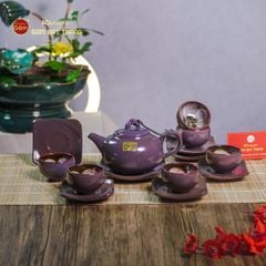 Bộ Ấm Chén Men Hỏa Biến Tím Mật Quả Hồng