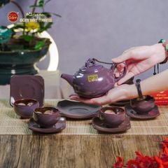 Bộ Ấm Chén Men Hỏa Biến Tím Mật Quả Hồng
