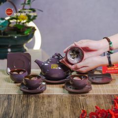 Bộ Ấm Chén Men Hỏa Biến Tím Mật Quả Hồng