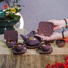 Bộ Ấm Chén Men Hỏa Biến Tím Mật Quả Hồng