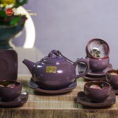 Bộ Ấm Chén Men Hỏa Biến Tím Mật Quả Hồng