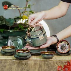 Bộ Ấm Chén Men Hỏa Biến Xám Ba Chân