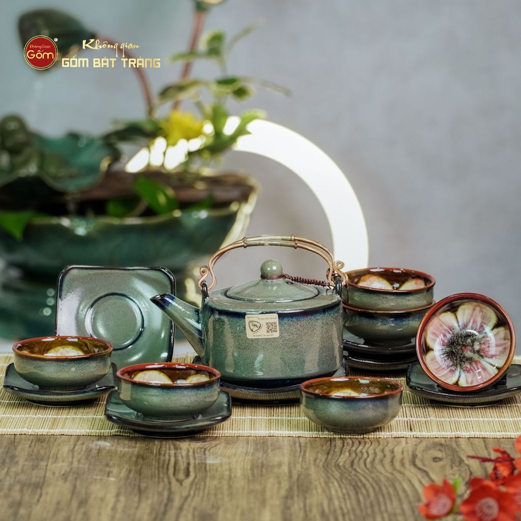 Bộ Ấm Chén Men Hỏa Biến Xám Ba Chân