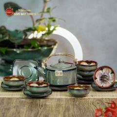 Bộ Ấm Chén Men Hỏa Biến Xám Ba Chân