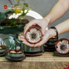 Bộ Ấm Chén Men Hỏa Biến Xám Ba Chân