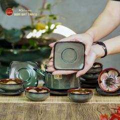 Bộ Ấm Chén Men Hỏa Biến Xám Ba Chân