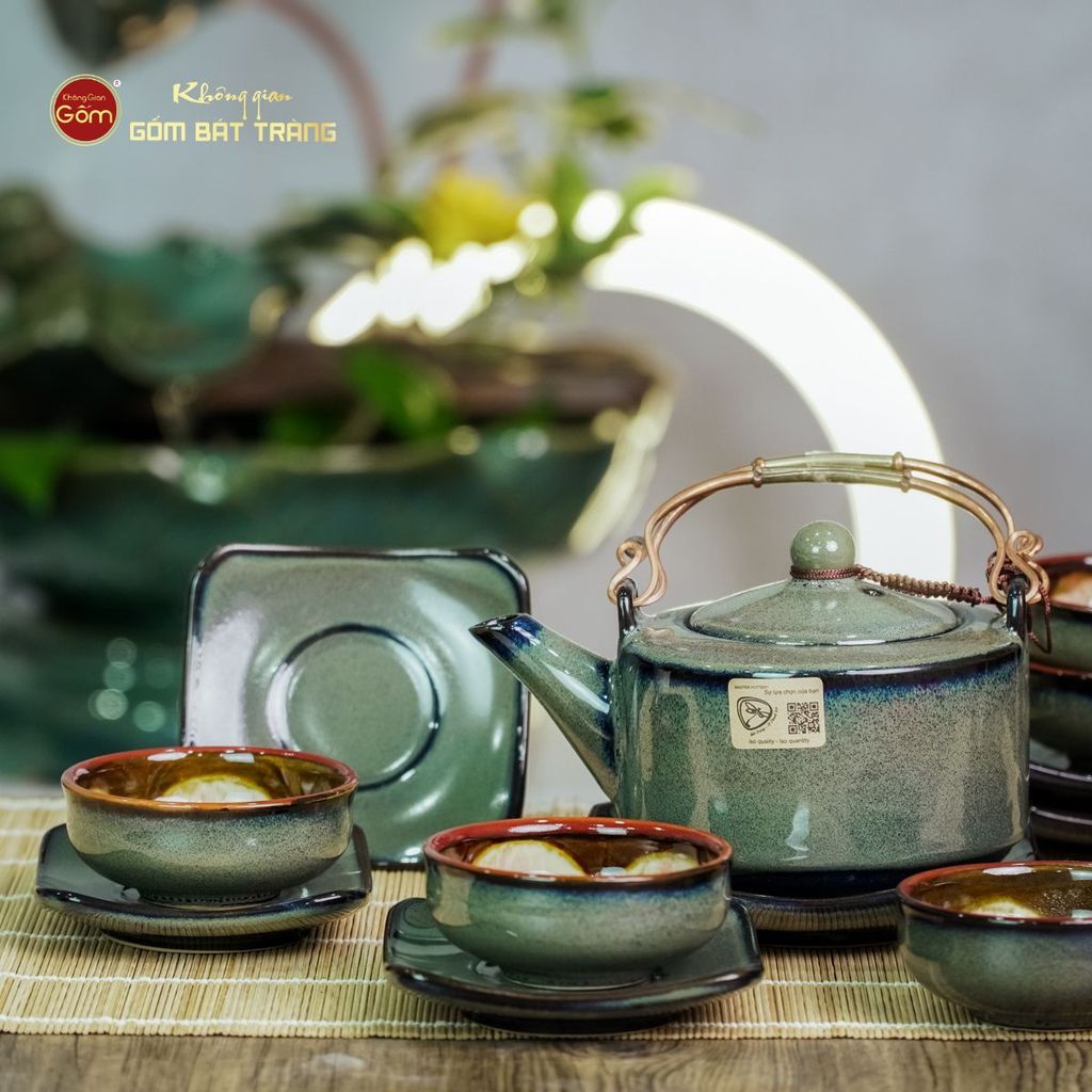 Bộ Ấm Chén Men Hỏa Biến Xám Ba Chân