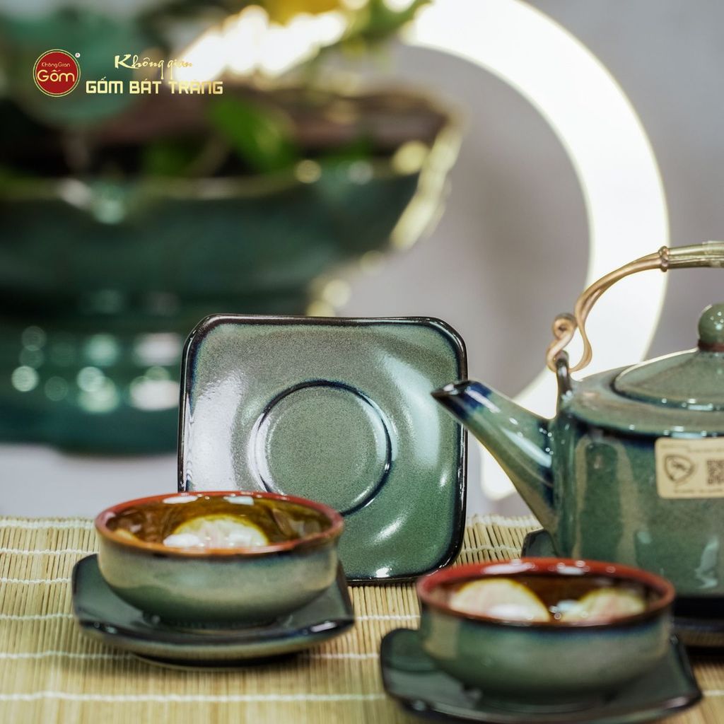 Bộ Ấm Chén Men Hỏa Biến Xám Ba Chân