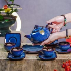 Bộ Ấm Chén Men Hỏa Biến Xanh Quả Hồng