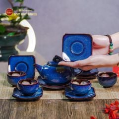 Bộ Ấm Chén Men Hỏa Biến Xanh Quả Hồng