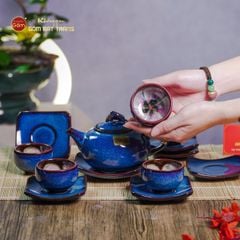 Bộ Ấm Chén Men Hỏa Biến Xanh Quả Hồng