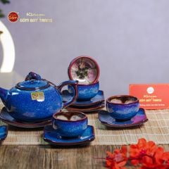 Bộ Ấm Chén Men Hỏa Biến Xanh Quả Hồng