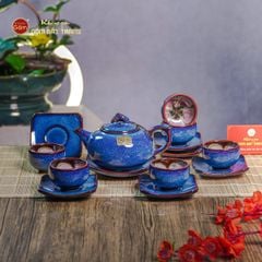 Bộ Ấm Chén Men Hỏa Biến Xanh Quả Hồng