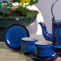Bộ Ấm Chén Men Xanh Hỏa Biến Đốt Trúc Lòng Trắng