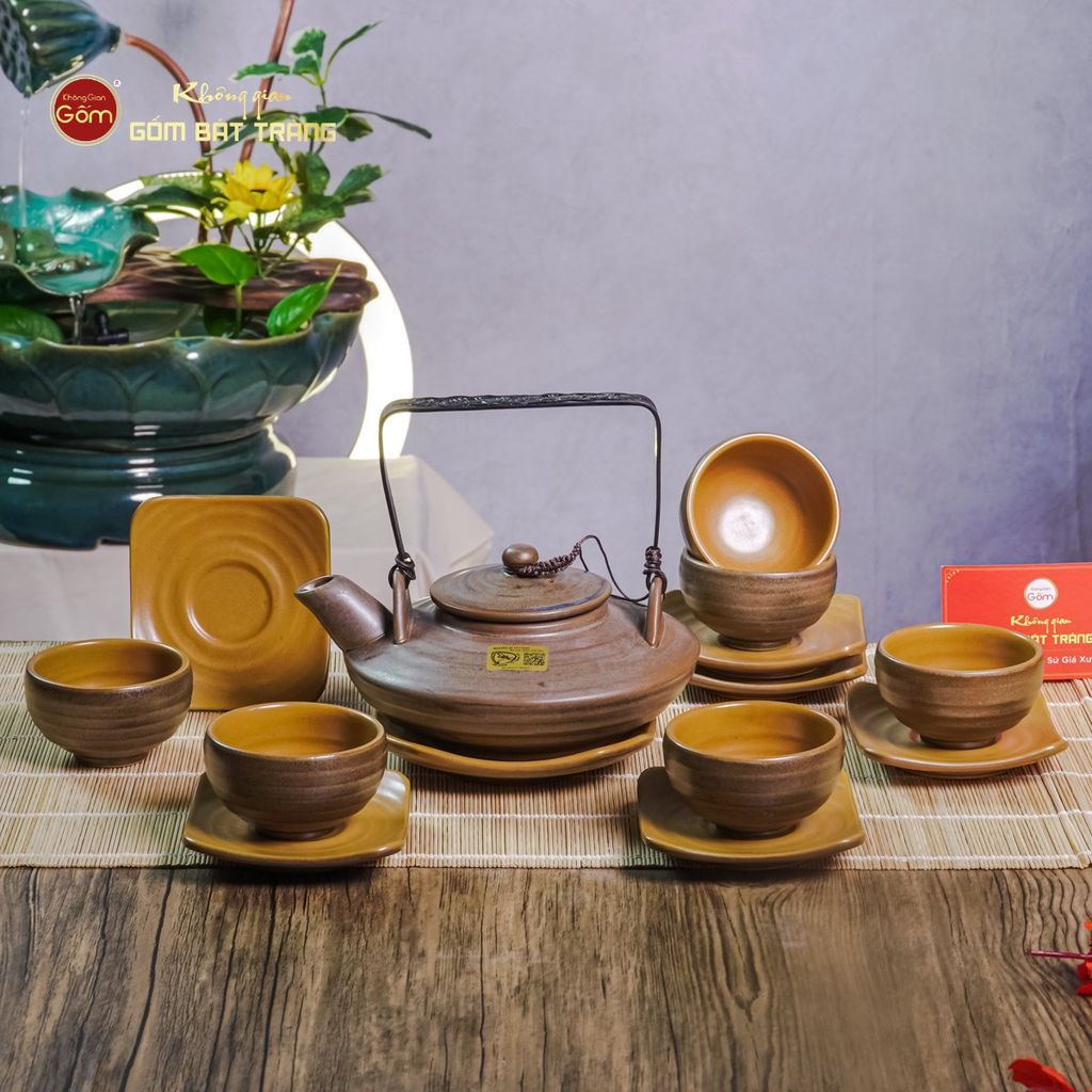 Bộ Ấm Chén Rêu Đá Dáng Đĩa Bay