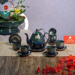 Bộ Ấm Chén Rêu Men Hỏa Biến Thỏ Ngọc