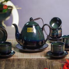 Bộ Ấm Chén Rêu Men Hỏa Biến Thỏ Ngọc