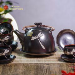 Bộ Ấm Chén Siêu Men Hỏa Biến Chuồn Chuồn