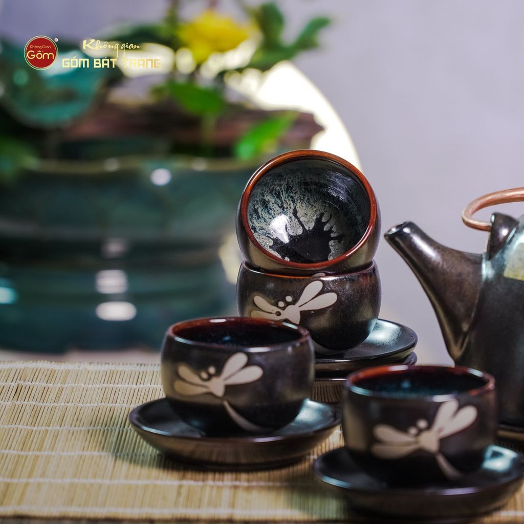 Bộ Ấm Chén Siêu Men Hỏa Biến Chuồn Chuồn